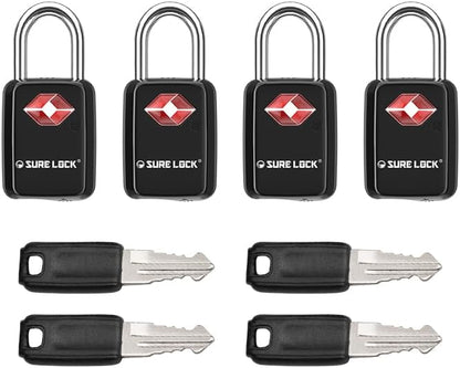 Sure Lock TSA Approved Luggage Locks Mini Size Lock with Keys for Travel, Zinc Alloy Body with Steel Shackle, Key Alike, Key Alike in The Same Package