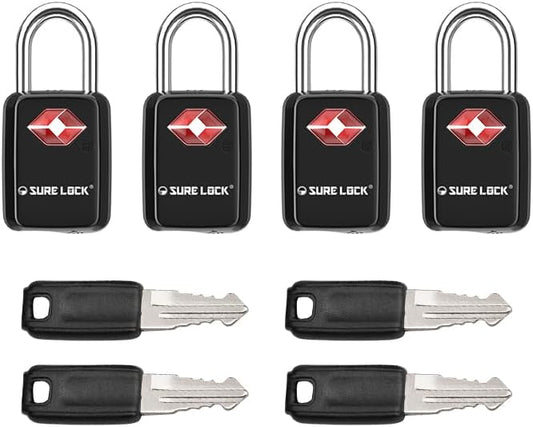 Sure Lock TSA Approved Luggage Locks Mini Size Lock with Keys for Travel, Zinc Alloy Body with Steel Shackle, Key Alike, Key Alike in The Same Package