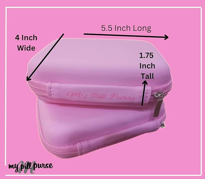 Pink Day and Night Pill Wallet w/Zipper, PU Leather Pill Case 5.5 X 4 x1.75 Inch, Includes14 AM PM Pill Organizer 7 Day Small Pill Bags of 3x4 Inch, Pill Pouches for Medicine or Supplements