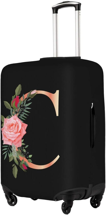 Floral Letter C Travel Luggage Cover Spandex Suitcase Protector Elastic Washable Stretch Suitcase Cover,Size M(Fit 22-24inch Suitcase)