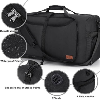 150L Large Waterproof Bag for Men Travel, Extra Large Trave Duffle Bag with Shoe Compartment for Men Women, Foldable Duffle Bag for Traveling, Gym Bag, Water Resistant & Tear-Resistant, Black