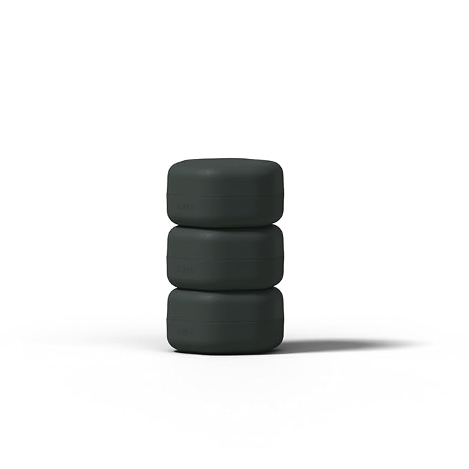 Cadence Travel Containers Basic Skincare Set - Magnetic Containers with Lids,Carry On Travel Essentials For Women/Men - 3 Small Capsules (0.56oz) - Cleanser, Moisturizer & Sun-Icon Labels - Charcoal