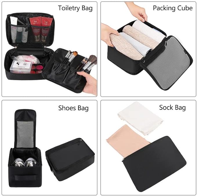 BAGAIL 8 Set Packing Cubes Luggage Packing Organizers for Travel Accessories-Jet Black