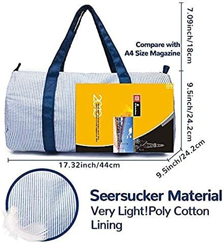 Kids Travel Overnight Bag Seersucker Carry On Lightweight Weekender Duffel Bag for Boys and Girls (Navy) X-large