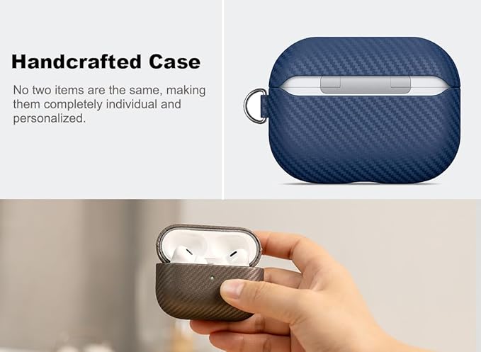 Leather Case - for AirPods Pro 3 Case Cover with Keychain - Selected Skin-friendly Leather, Carbon Fibre Texture, Handmade Shockproof Hard Cover for AirPods Pro 3rd Generation Earbuds - White