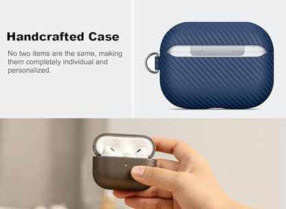 Leather Case - for AirPods Pro 3 Case Cover with Keychain - Selected Skin-friendly Leather, Carbon Fibre Texture, Handmade Shockproof Hard Cover for AirPods Pro 3rd Generation Earbuds - White