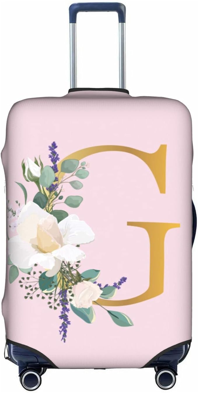 Flower Lette G Pink Luggage Cover Elastic Washable Stretch Suitcase Protector Anti-Scratch Travel Suitcase Cover for Kid and Adult L (25-28 inch suitcase)