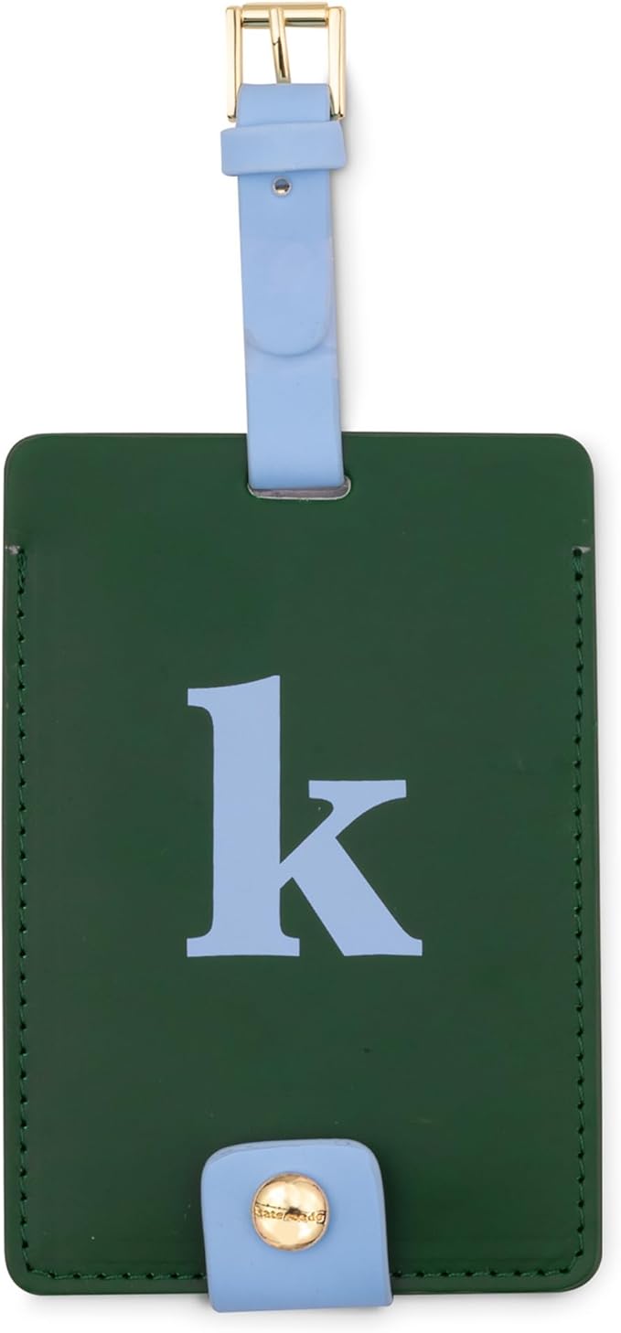 Kate Spade New York Leatherette Luggage Tag with Secure Strap, Colorful Suitcase Identifier for Travel, Monogram Bag Tag ID (K)