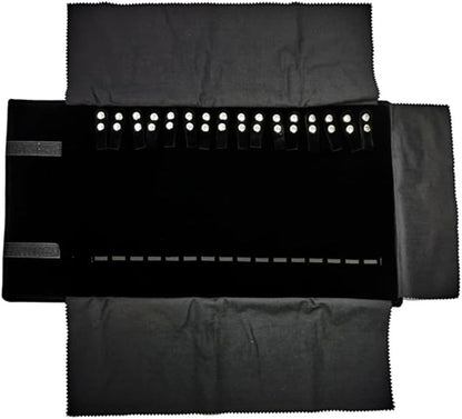 Velet Travel Jewelry Case Roll Bag Organizer for Necklace Bracelet Black Gray Velvet (Black with elastic)