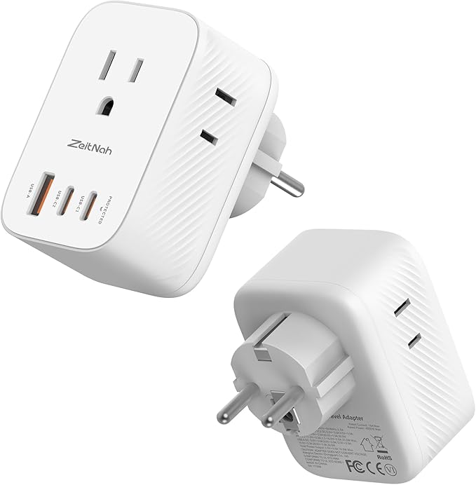 2 Pack European Travel Plug Adapter, Type E/F Plug Adapter with 30W GaN Fast Charger, 3 AC Outlets, 2 USB-C & 1 USB-A Ports, Power Adapter for France, Germany, Spain, South Korea & More