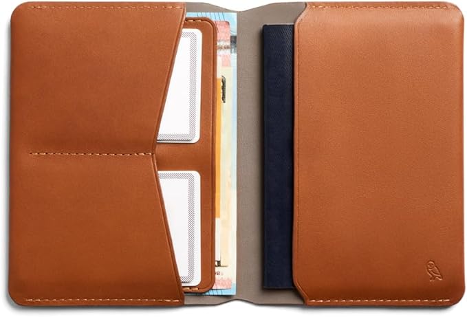 Bellroy Passport Cover (slimline travel wallet/pouch with card slots and space for cash plus travel documents) - Caramel