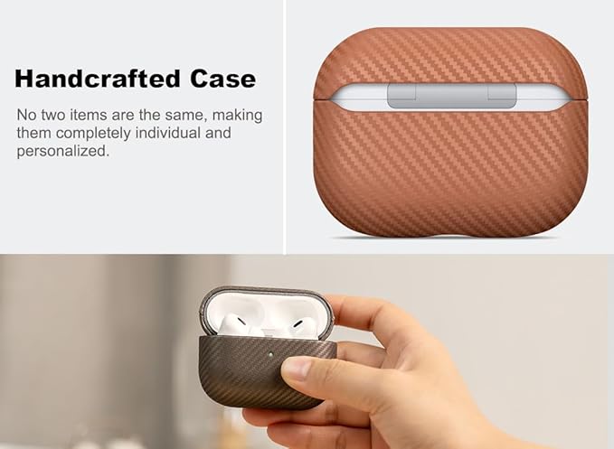 Leather Case - for AirPods Pro 2 Case Cover - Selected Skin-Friendly Leather, Carbon Fibre Texture, Handmade Drop Protective Hard Cover for AirPods Pro 2nd Generation Earbuds - Brown