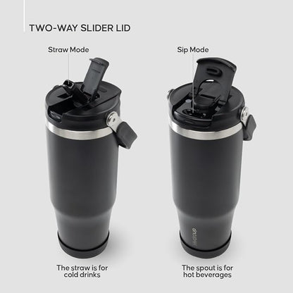 Sport Tumbler 32oz Stainless Steel Water Bottle, Vacuum Insulated with 2-in-1 Lid (Straw & Spout), Leak-Proof Reusable Travel Mug for Hot and Cold Drinks