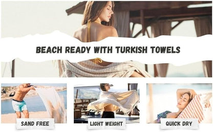 Bazaar Anatolia Turkish Beach Towel – 100% Cotton, Quick Dry, Sand Free Striped Towel for Bathroom, Travel, Camping – Oversized 71x39 Inches – Arpa Light Blue