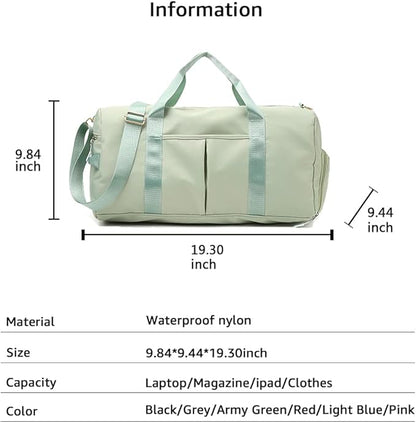ZUEVI Sports Gym Duffel Bag for Women Waterproof Weekender Travel Bag with Shoes Compartment Dry and Wet Separation for Training Swim Yoga(Green)