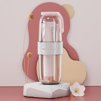 Luxury Transparent Pink Toothbrush Travel Case, Portable Travel Toothbrush & Toothpaste Holder Cover Organizer Container with Mouthwash Cup for Camping, Business Trips, Bathroom Storage