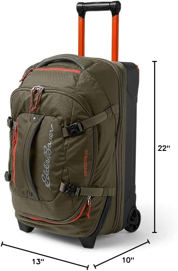 Eddie Bauer Expedition Rolling Duffel Bag with Wheels | Travel | Carry-On | Luggage | Rugged | Durable - Dark Thyme, 22"