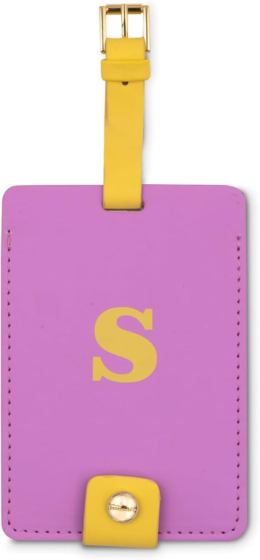 Kate Spade New York Leatherette Luggage Tag with Secure Strap, Colorful Suitcase Identifier for Travel, Monogram Bag Tag ID (S)