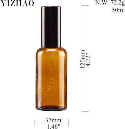 YIZHAO Amber Glass Spray Bottles 2oz, with Small Fine Mist Spray, Metal Cap, Refillable for Essential Oil,Travel,Cleaning,Perfume,Aromatherapy,Makeup – 12 Pcs