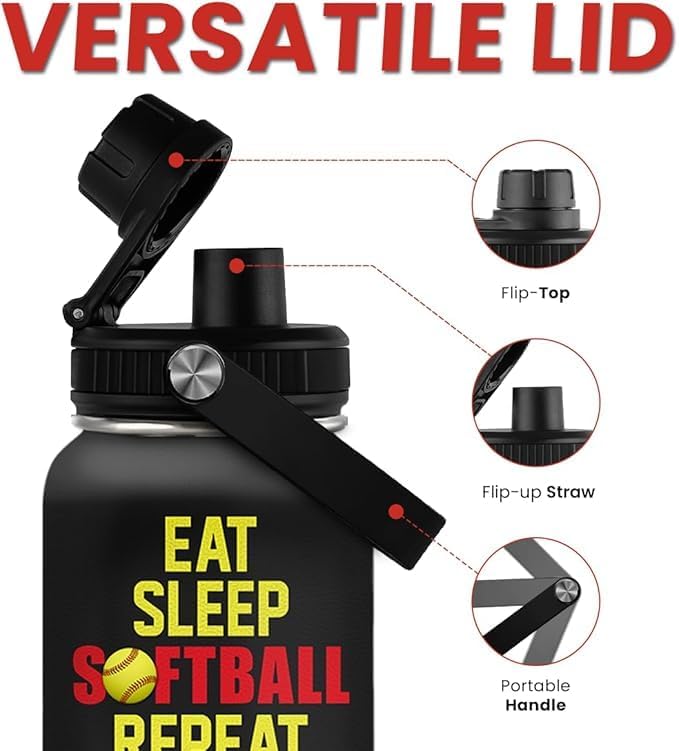 Softball Gift Water Bottle - 32oz Insulated Stainless Steel Sport Bottle