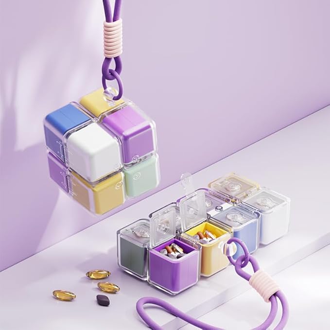 Weekly Pill Organizer Magnetic Foldable Medicine Box, 8 Day Supply, timed Daily Intake, Small Travel Medicine Box, Weekly Daily Medication Storage Container, Vitamin Medicine Container Holder.