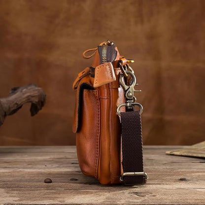 Versatile Cowhide Small Messenger Bag for Men Genuine Leather Waist Pack for Daily Use and Outdoor Activities