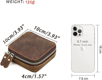 CONTACTS Crazy Horse Leather Travel Jewelry Case Small Jewelry Box Travel Organizer for Rings, Necklaces, Earrings Watches Storage Case, Brown