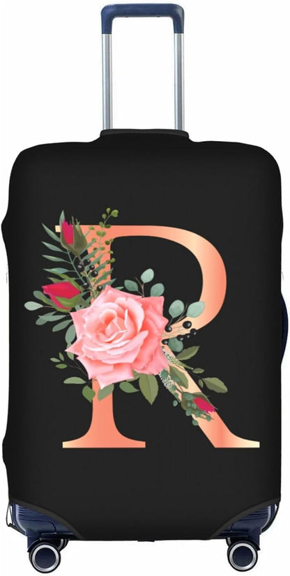 Floral Letter R Travel Luggage Cover Spandex Suitcase Protector Elastic Washable Stretch Suitcase Cover,Size M(Fit 22-24inch Suitcase)