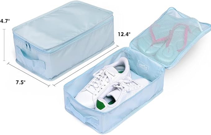 Travel Shoe Bags, Foldable Waterproof Shoe Pouches Organizer-Double Layer (8 Blue Shoe Bags)