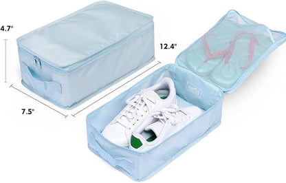Travel Shoe Bags, Foldable Waterproof Shoe Pouches Organizer-Double Layer (4 Blue Shoe Bag)