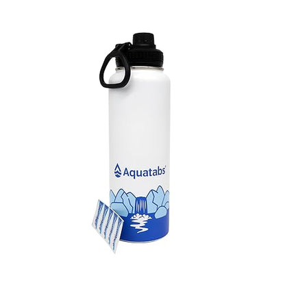 Aquatabs Insulated Stainless Steel Water Purifier Water Bottle with 50 Water Purification Tablets, BPA Free Water Purification Bottle Alternative to Filtered Water Bottle.
