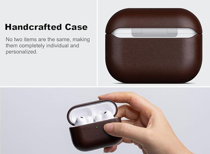 for AirPods Pro 3 Leather Case Cover - Leather from Cow Hide, Handmade Drop Protective Hard Cover, Qi and MagSafe Charging Compatible - for AirPods Pro 3rd Generation Case - Coffee Brown
