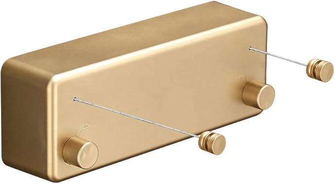 BESy Retractable Clothesline ABS case+Aluminum Dryer with Adjustable Stainless Steel Double Rope String Hotel Style Heavy Duty,Wall Mounted Method, 13.8 Feets,Gold