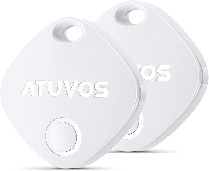 ATUVOS Air Tracker Tags-2 Pack, Bluetooth Luggage Tracker & Keys Finder Works with Apple Find My (iOS Only), Item Finders for Suitcases, Wallets, Bags, Waterproof IP67, Replaceable Battery, Anti-Lost
