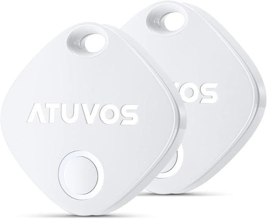 ATUVOS Air Tracker Tags-2 Pack, Bluetooth Luggage Tracker & Keys Finder Works with Apple Find My (iOS Only), Item Finders for Suitcases, Wallets, Bags, Waterproof IP67, Replaceable Battery, Anti-Lost