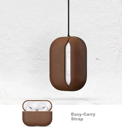 LOPIE Case for AirPods Pro 2nd Generation - Handmade AirPods Pro 2 Case Cover - Made of Crazy Horse Leather - Protective Hard Shell Cover Compatible with Wireless Charging - Vintage Style - Dark Brown