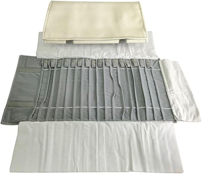 Portable Jewelry Roll Untangled Secure Necklace Travel Storage Bag Displays Holder 16 Chain (Gray PU and Gray Velvet)