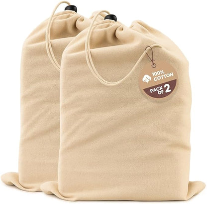 LFH Cotton Shoe Storage Bags with Drawstring, Dustproof Breathable Reusable Organizer, Perfect For Travel, Dorm, Hotel, College, Gym, Easy to Carry, 8"x17" (Pack of 2) - Natural Thanks Giving