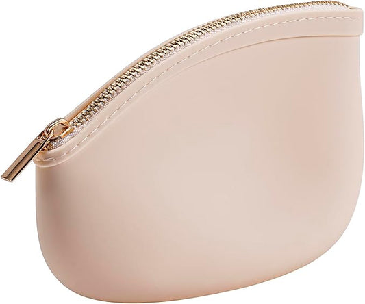 Small Silicone Makeup Bag Premium Purse Bag Multifunctional Essential Bag Zipper Pouch Water and Heat Resistant (White)