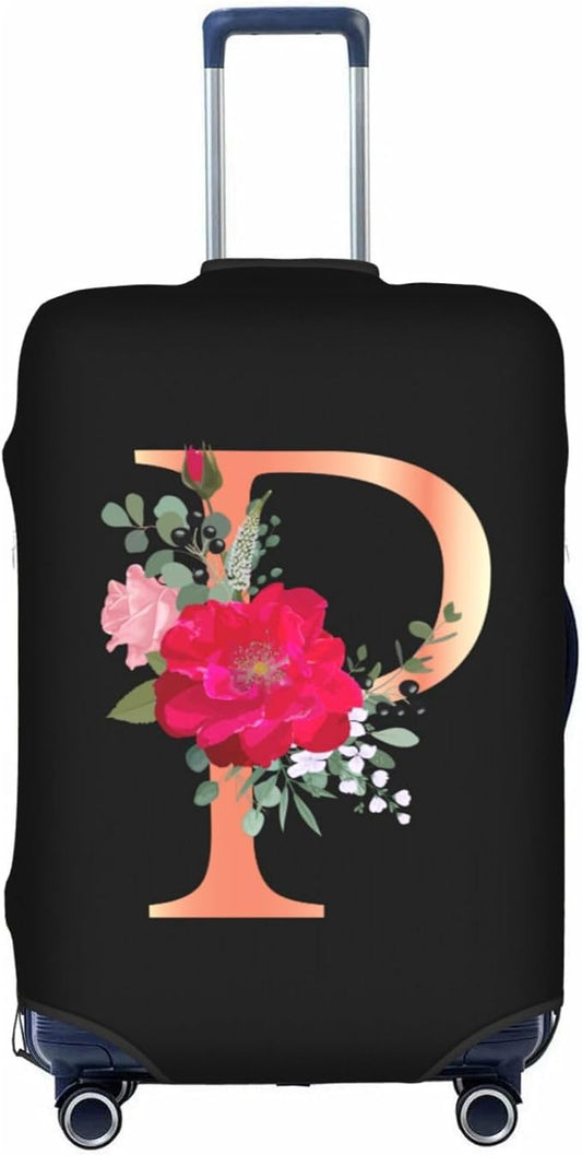 Floral Letter P Travel Luggage Cover Spandex Suitcase Protector Elastic Washable Stretch Suitcase Cover,Size M(Fit 22-24inch Suitcase)