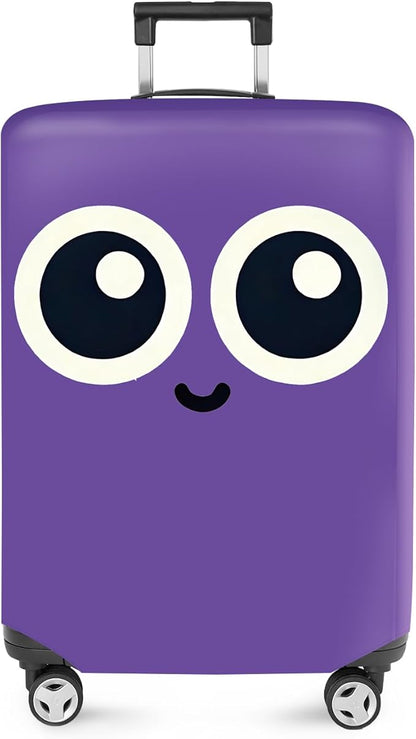 ANNA QUEEN Cute Smiley Face Luggage Cover, Purple Cartoon Suitcase Protector with Big Eyes Design, Stretchable, Washable Travel Cover for 32-34 Inch Luggage