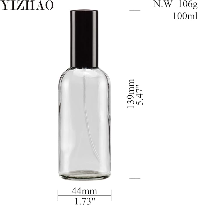 YIZHAO Clear Glass Spray Bottles 4oz, with Small Fine Mist Spray, Metal Cap, Refillable for Essential Oil,Travel,Cleaning,Perfume,Aromatherapy,Makeup – 9 Pcs