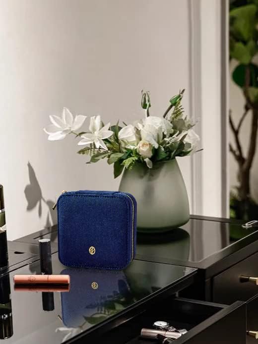 S.Leaf Travel Jewelry Organizer Boxes for Women Small Portable Necklace Earrings Bracelet Rings Travel Case Best Friend Birthday Gifts for Women Trendy (06_Suede_Touch_Navy)