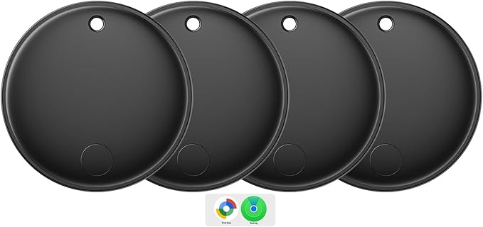 Eelexa Smart Tag Tracker, Dual System Air Tracker Tag for iOS and Android, Compatible with Apple Find My or Google Find Hub Smart Keys Finder Item Locator with Waterproof&Light (Black-4Pack)