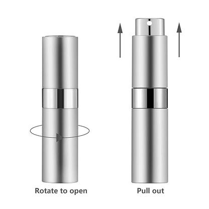 Lil Ray 8ml Portable Mini Perfume Atomizer(4 PCS)，Refillable Empty Small Spray Bottle for Travel, Twist Type Pocket Cologne Sprayer (Silver)