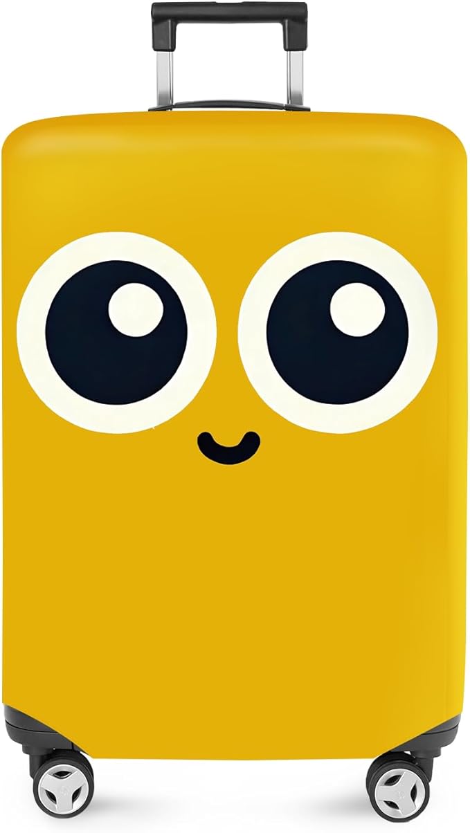 ANNA QUEEN Cute Smiley Face Luggage Cover, Yellow Cartoon Suitcase Protector with Big Eyes Design, Stretchable, Washable Travel Cover for 32-34 Inch Luggage