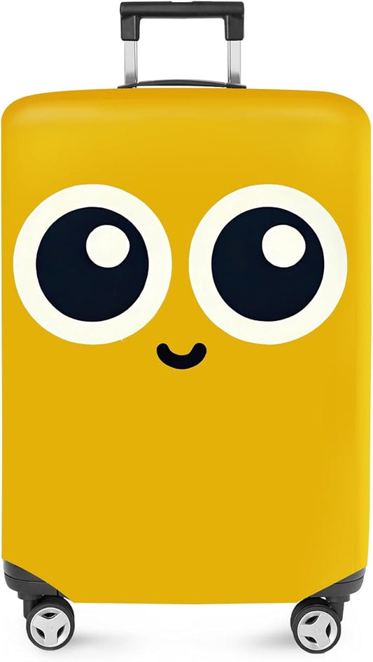 ANNA QUEEN Cute Smiley Face Luggage Cover, Yellow Cartoon Suitcase Protector with Big Eyes Design, Stretchable, Washable Travel Cover for 32-34 Inch Luggage