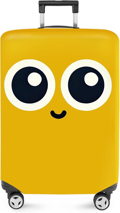 ANNA QUEEN Cute Smiley Face Luggage Cover, Yellow Cartoon Suitcase Protector with Big Eyes Design, Stretchable, Washable Travel Cover for 28-30 Inch Luggage