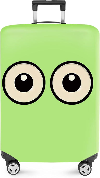 ANNA QUEEN Funny Cartoon Eyes Luggage Cover, Green and Teal Suitcase Protector with Big Eyes Design, Travel Suitcase Cover for 32-34 Inch Luggage, Stretchable & Washable Spandex Travel Accessories