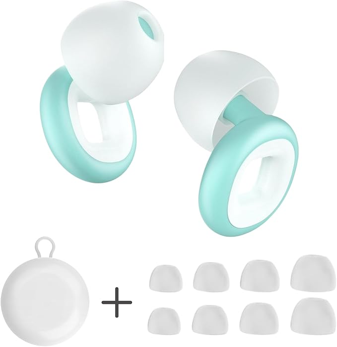 Reusable Silicone Earplugs for Sleeping – Soft Comfort Fit Noise Reduction Up to 27 dB – Ideal for Side Sleepers & Snoring Partners – 1 Pair (White & Green) with Travel Case